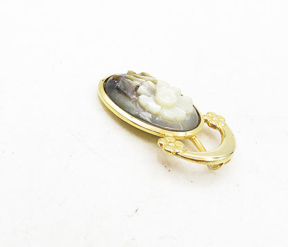 925 Sterling Silver  Mother Of Pearl Floral Gold Plated Drop Pendant  PT6992