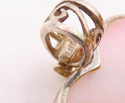 925 Sterling Silver  Vintage Pink Mother Of Pearl Love Heart Pendant  PT16479