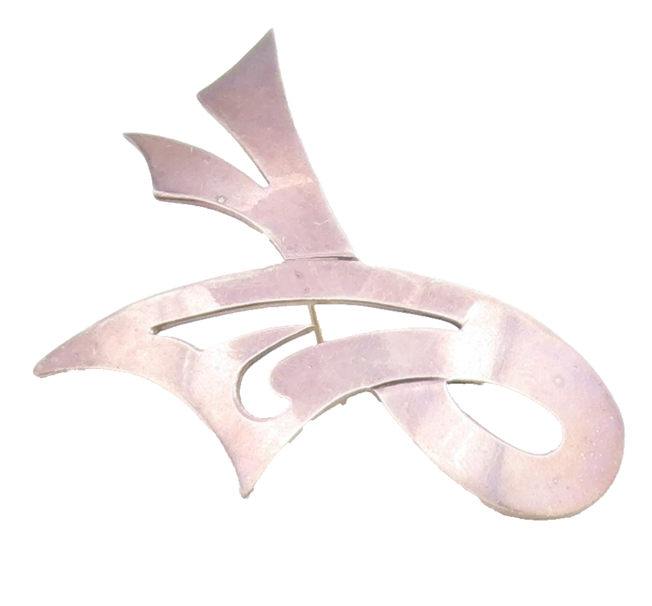 MEXICO 925 Sterling Silver  Vintage Dark Tone Cutout Ribbon Brooch Pin  BP3903