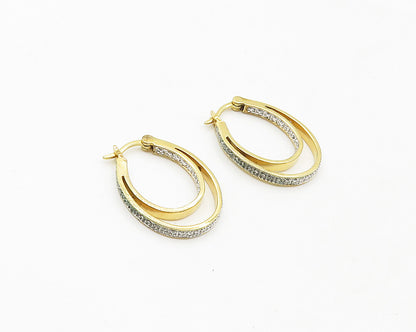 925 Sterling Silver  Genuine Diamonds Gold Plated Oval Hoop Earrings  EG9397