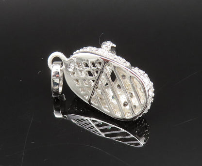 925 Sterling Silver  Vintage Sparkly Cubic Zirconia Shoe Charm Pendant PT20939