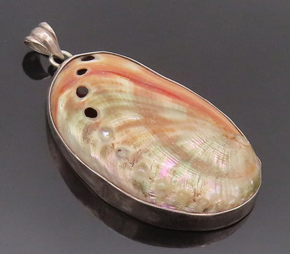 925 Sterling Silver Vintage Pendant Large Solid Orange Mother Of Pearls  PT22750