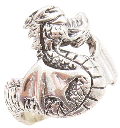 925 Sterling Silver Vintage Ring Dark Tone Solid Dragon Carved  Sz 6  RG31592