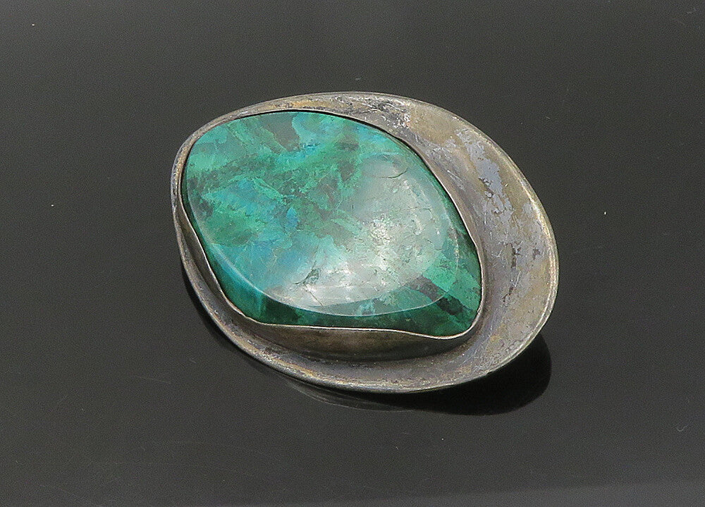 ISRAEL 925 Sterling Silver  Vintage Heavy Eilat Stone Brooch Pin  BP8492