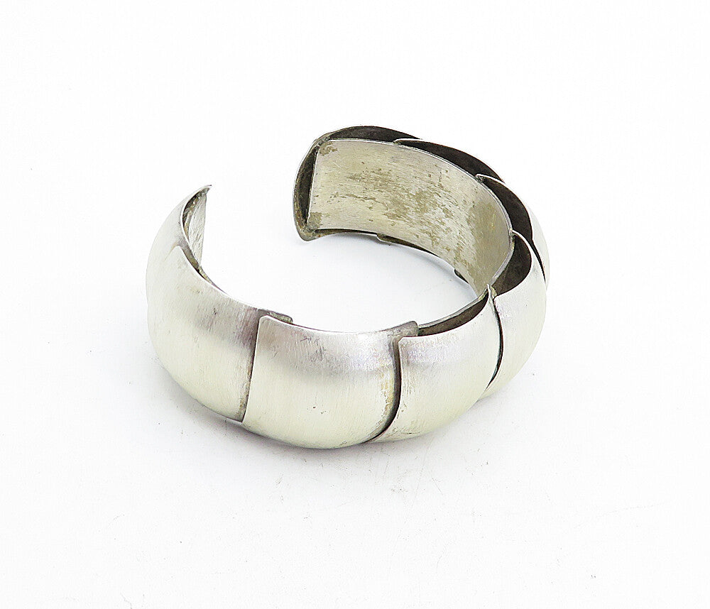 925 Sterling Silver  Vintage Matte Segmented Design Cuff Bracelet  BT1860