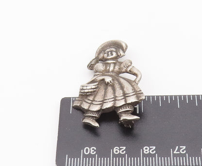 925 Sterling Silver Vintage Brooch Pin Antique Small Girl With Basket  BP10656