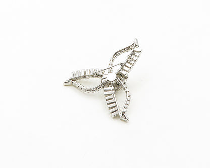 D'ERI 925 Silver  Vintage Shiny Cubic Zirconia Floral Motif Brooch Pin  BP7532