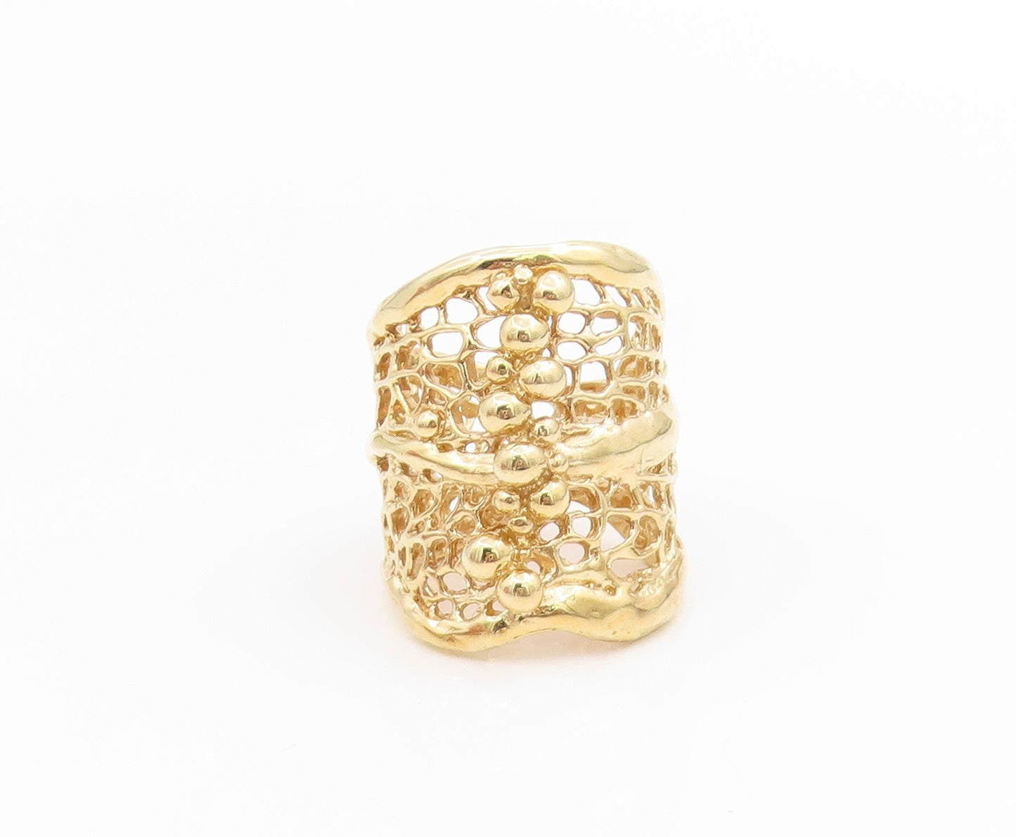 925 Sterling Silver Vintage Ring Gold Plated Beaded Openwork Band  Sz 7  RG34555