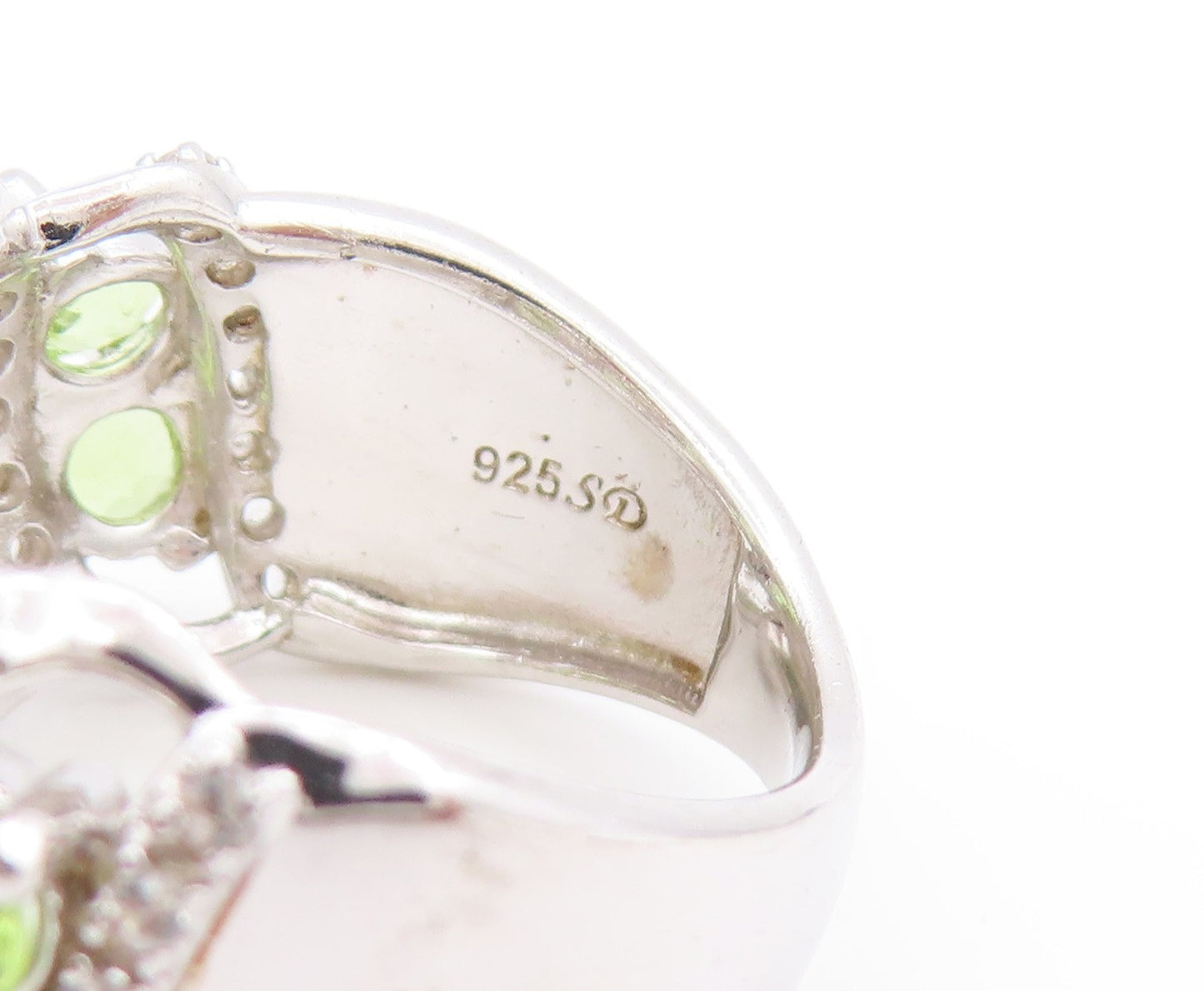 925 Sterling Silver Vintage Ring Round Peridot & CZ Crossover Band Sz 6 RG33734
