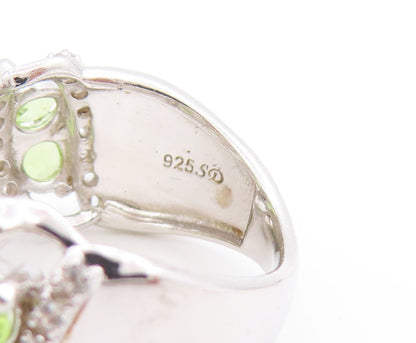 925 Sterling Silver Vintage Ring Round Peridot & CZ Crossover Band Sz 6 RG33734