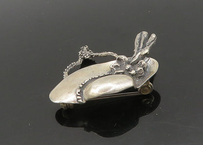 925 Sterling Silver  Vintage Dark Tone Hat With Flower Brooch Pin  BP8177