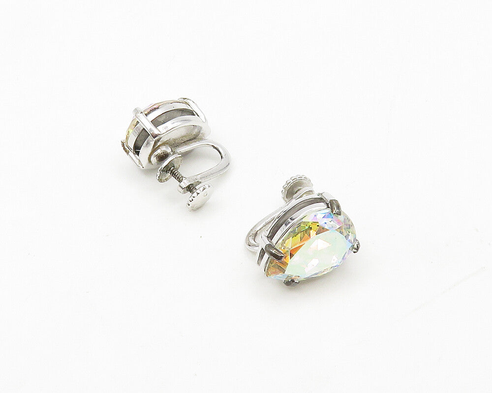 925 Sterling Silver  Tear Drop Rainbow Topaz Non Pierce Drop Earrings  EG9172