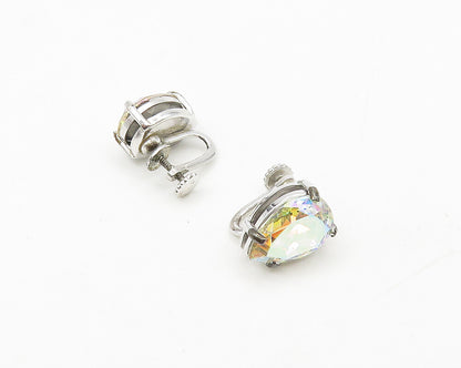 925 Sterling Silver  Tear Drop Rainbow Topaz Non Pierce Drop Earrings  EG9172
