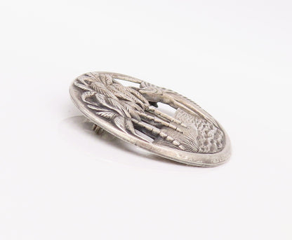 925 Sterling Silver Vintage Brooch Pin Solid Cutout Fish Beach Landscape BP11193
