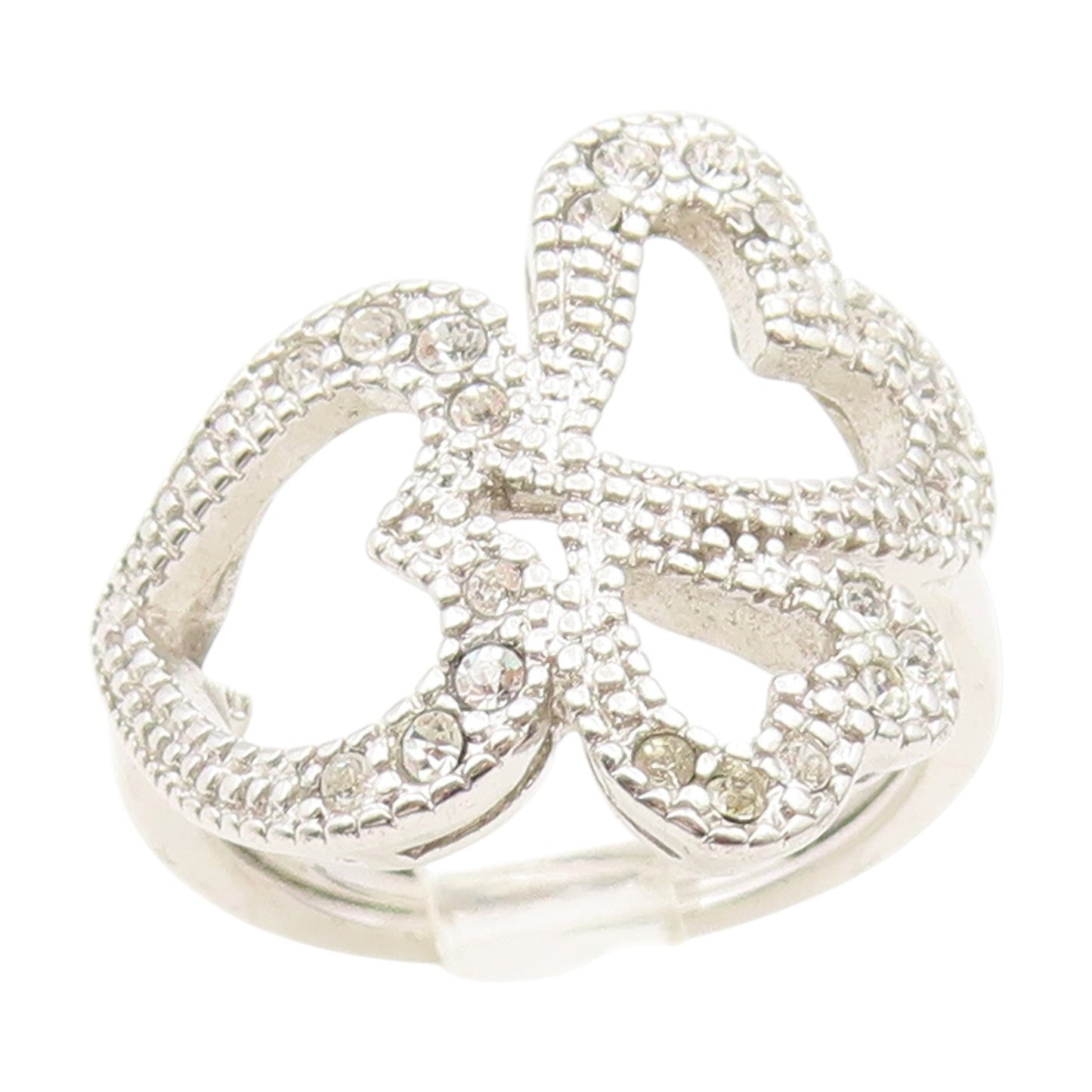 925 Sterling Silver Vintage Ring CZ Intertwined Triple Love Heart  Sz 7  RG34624