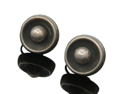 PLP MEXICO 925 Silver  Vintage Dark Tone Round Non Pierce Earrings  EG9009