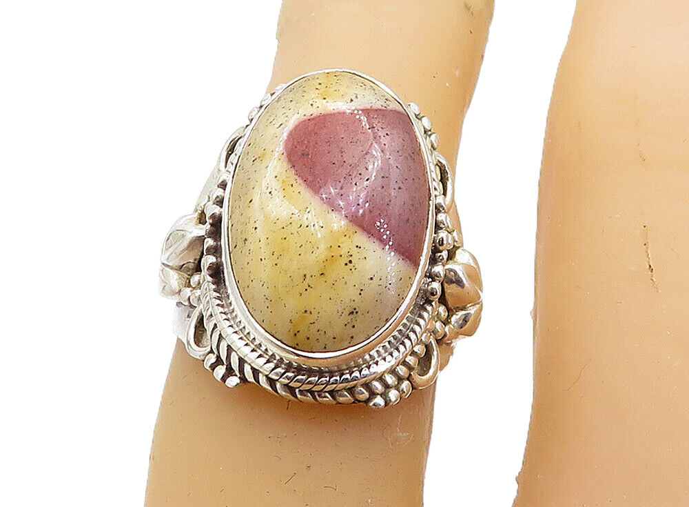 925 Sterling Silver  Cabochon Cut Jasper Floral Cocktail Ring Sz 6  RG8072