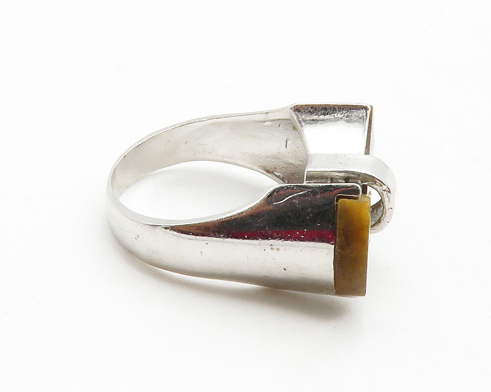 925 Sterling Silver Tiger's Eye Shiny Bow Tie Motif Band Ring Sz 7 RG12750