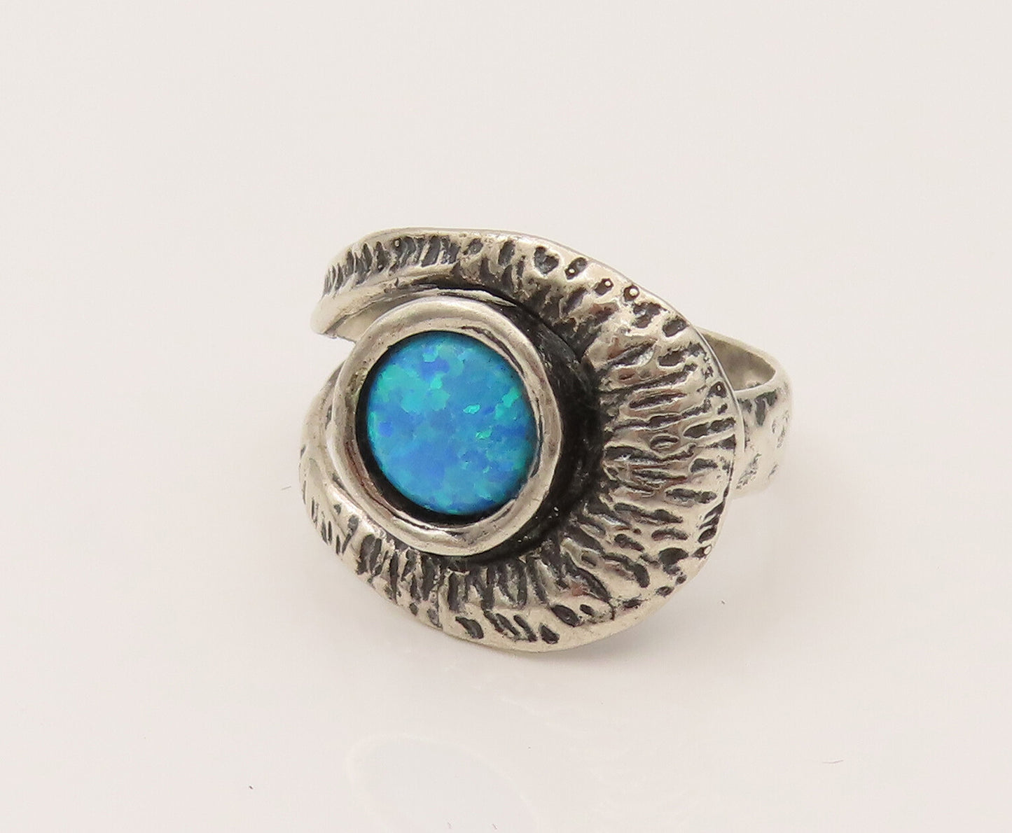 SHABLOOL ISRAEL 925 Silver  Vintage Blue Fire Opal Looped Ring Sz 10  RG26406