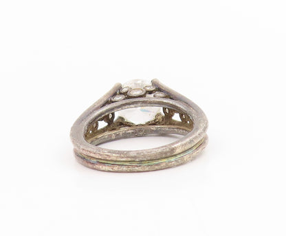 925 Sterling Silver Vintage Ring Round Cut CZ Intricate Openwork  Sz 6  RG34359