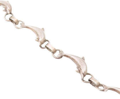 925 Sterling Silver  Vintage Dark Tone Leaping Dolphin Chain Bracelet  BT2306