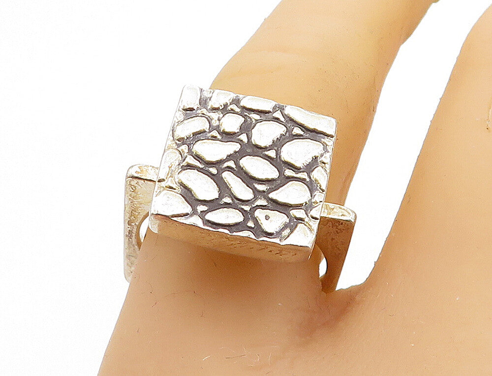 MEXICO 925 Sterling Silver  Vintage Cobble Stone Cocktail Ring Sz 8  RG5789