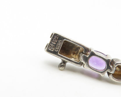 925 Sterling Silver  Vintage Amethyst & Dark Tone Swirl Chain Bracelet  BT6725