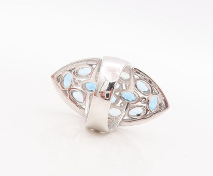 925 Sterling Silver Vintage Ring Oval Shades Of Blue & White Topaz  Sz 7 RG29401