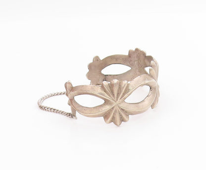 925 Sterling Silver Vintage Bracelet NAVAJO ZUNI Sandcast Floral Cuff  BT11619