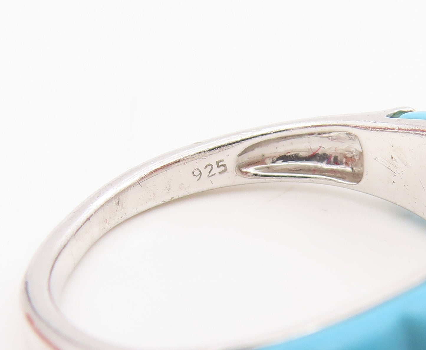 925 Sterling Silver Vintage Ring Ribbed Turquoise Statement Band  Sz 7  RG34190