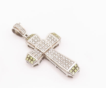 925 Sterling Silver Vintage Pendant Religious 2 Tone Topaz Beaded Cross  PT22944