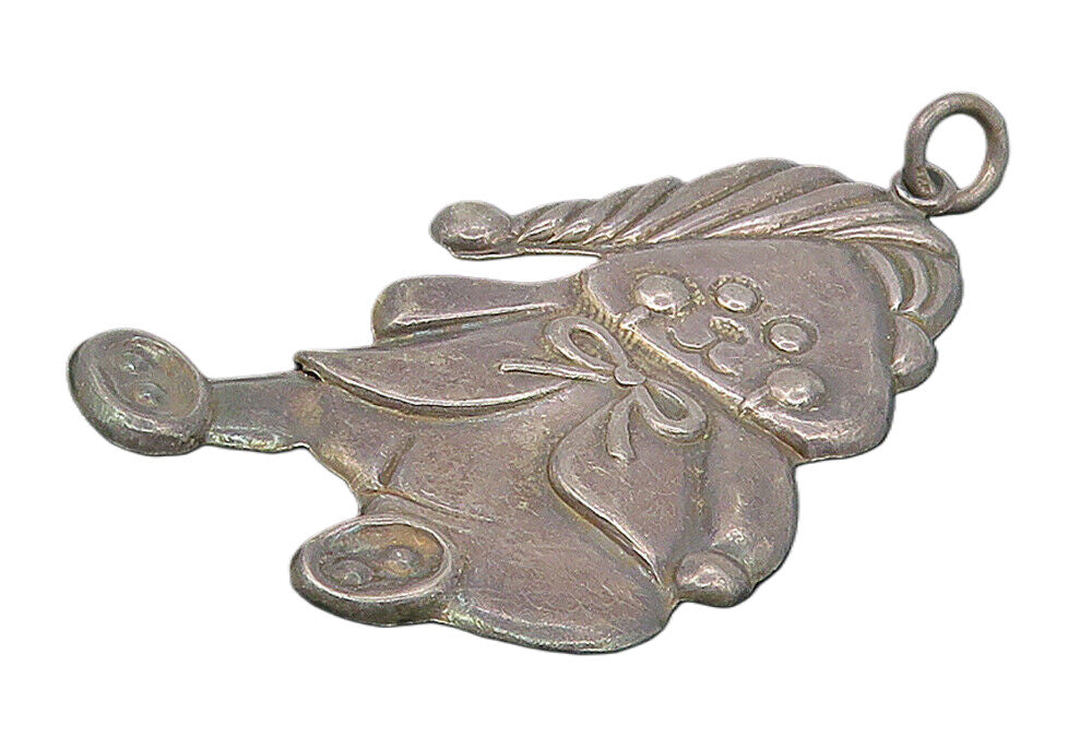 925 Sterling Silver  Vintage Oxidized Teddy Bear In Pajamas Pendant  PT9115
