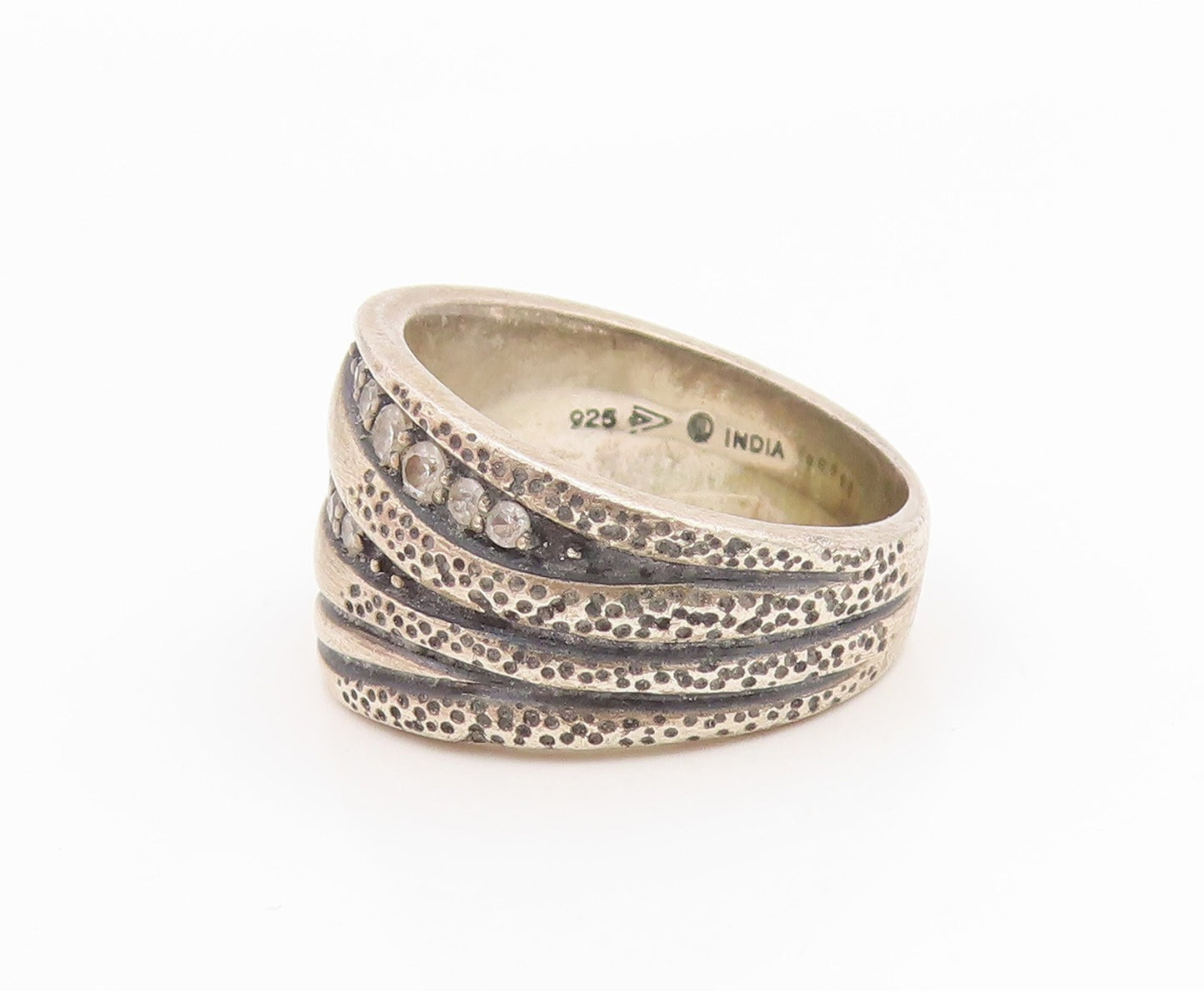 925 Sterling Silver Vintage Ring SILPADA Modernist CZ Wave Band  Sz 8  RG36043