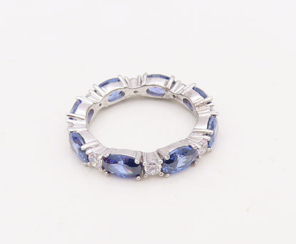 925 Sterling Silver Vintage Ring Oval Cut Sapphire & CZ 360 Band  Sz 7 RG30508