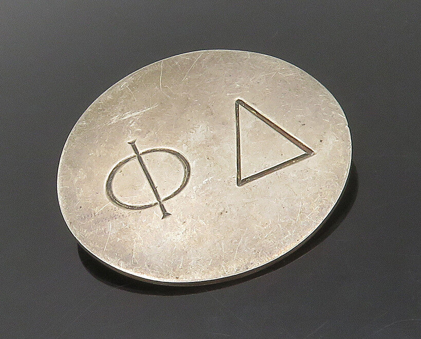 925 Sterling Silver  Vintage Etched Greek Letters Round Brooch Pin  BP6701