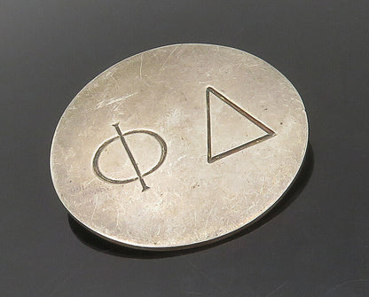 925 Sterling Silver  Vintage Etched Greek Letters Round Brooch Pin  BP6701