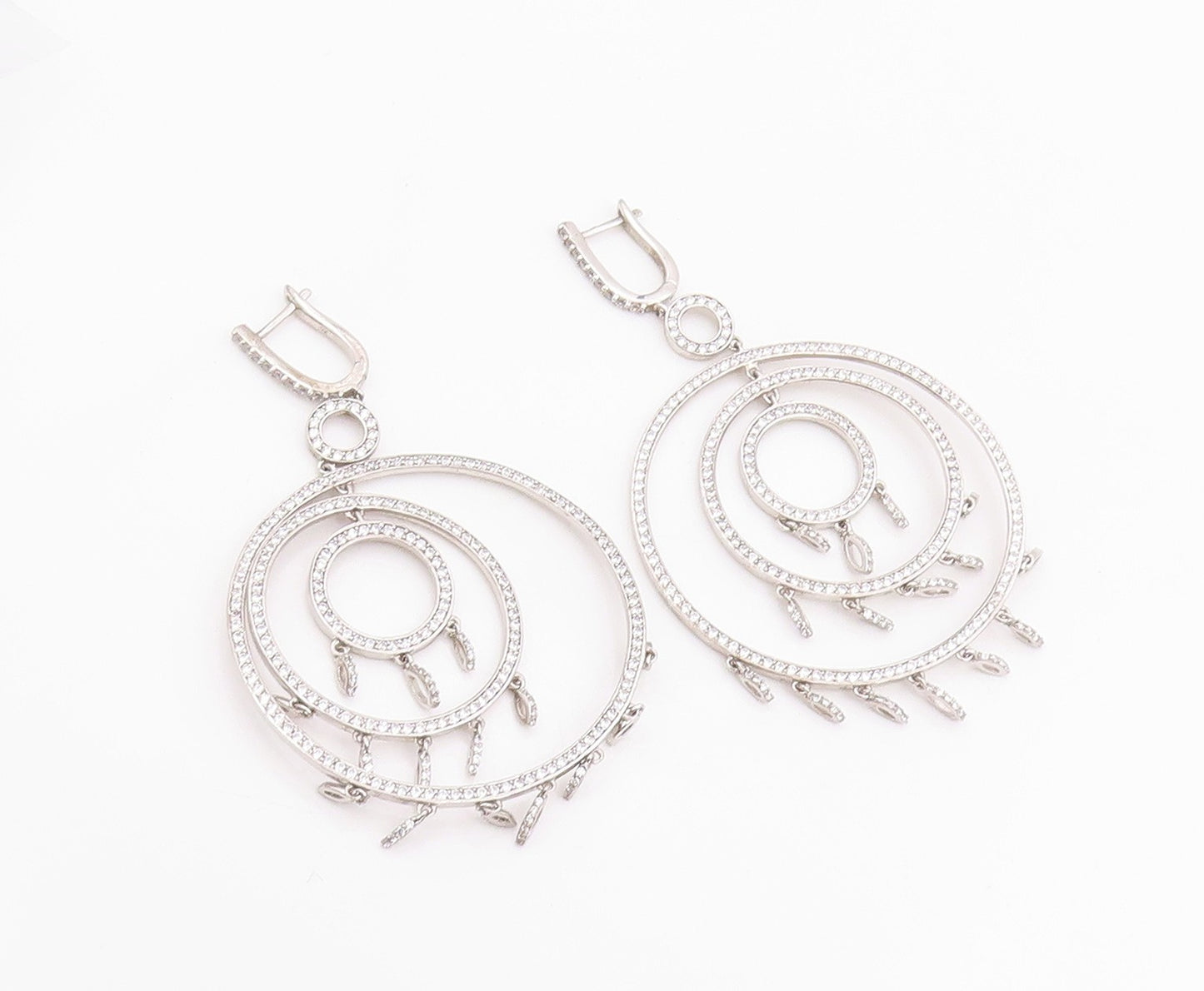 925 Sterling Silver Vintage Earrings CZ Multi Circle Chandelier Drop  EG14229