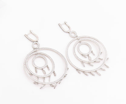 925 Sterling Silver Vintage Earrings CZ Multi Circle Chandelier Drop  EG14229