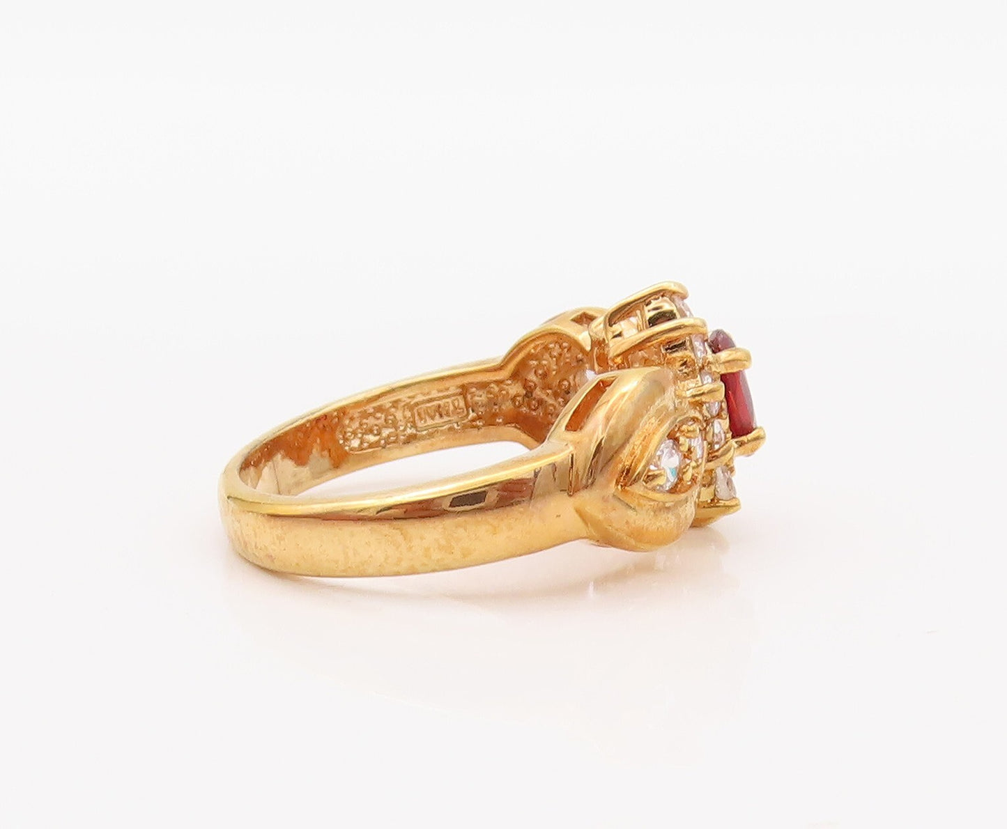 925 Sterling Silver Vintage Ring Gold Plated Garnet & CZ Flower  Sz 7  RG30314