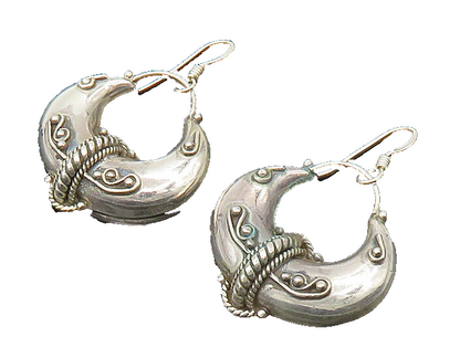 925 Sterling Silver  Vintage Shiny Hollow Swirl Twist Hoop Earrings  EG10136