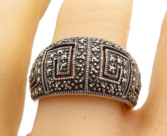 925 Sterling Silver  Vintage Marcasite Greek Key Dome Band Ring Sz 9.5  RG6469