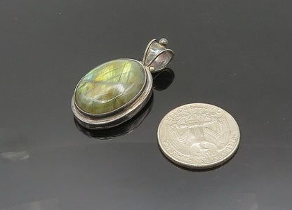 MNSN 925 Sterling Silver  Vintage Cabochon Cut Labradorite Pendant  PT16224