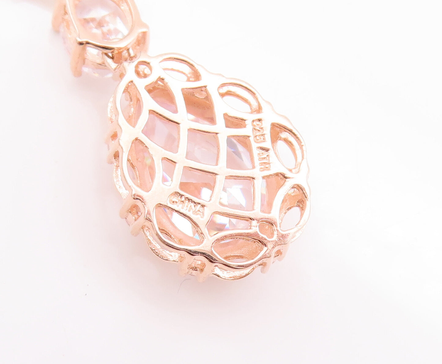 925 Sterling Silver Vintage Earrings Rose Gold Plated Oval & Dope Cut CZ EG12966