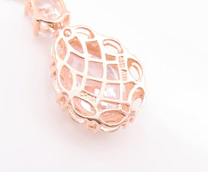 925 Sterling Silver Vintage Earrings Rose Gold Plated Oval & Dope Cut CZ EG12966