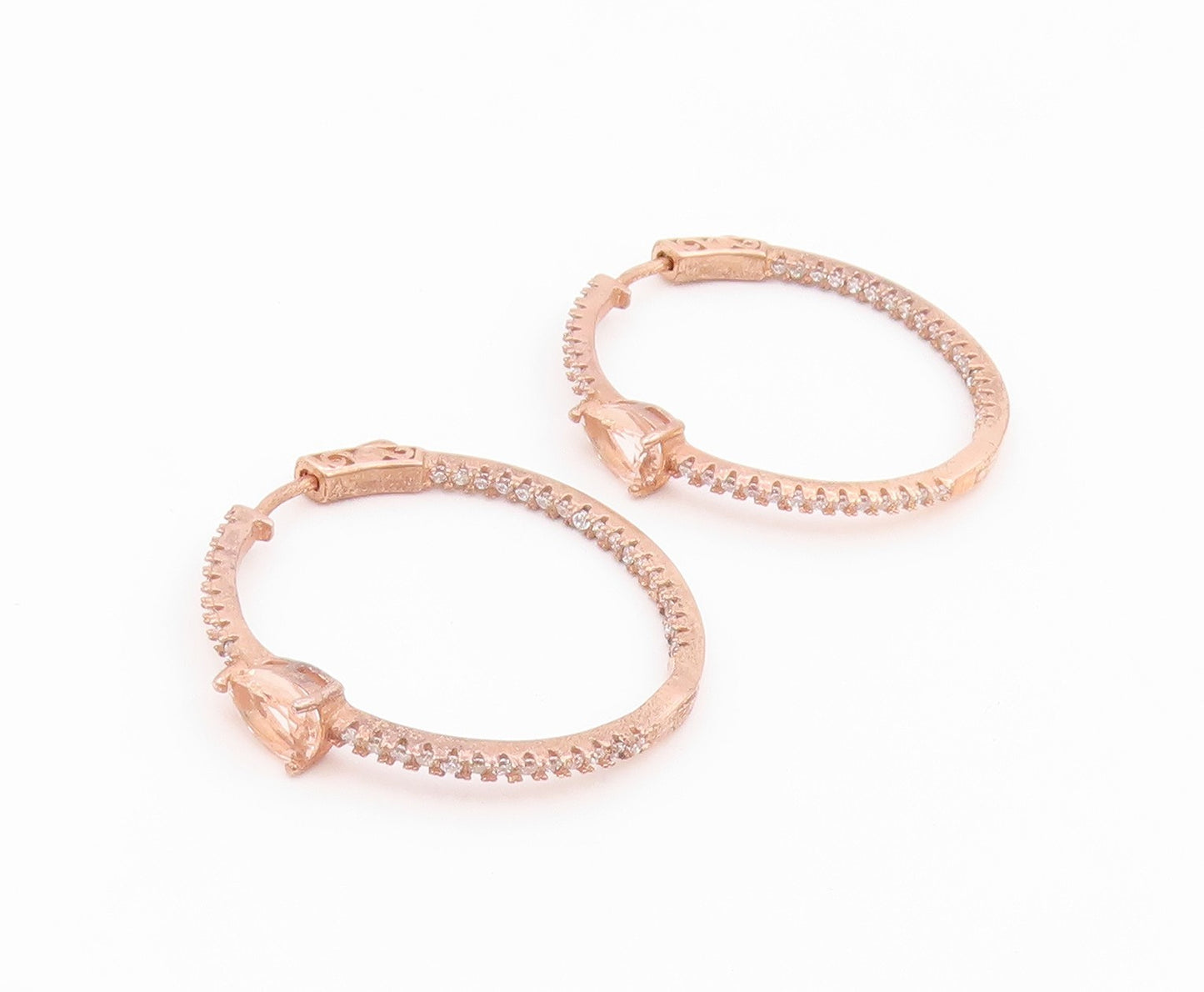 925 Sterling Silver Vintage Earrings Gold Plated Elegant Pink CZ Hoops  EG14521