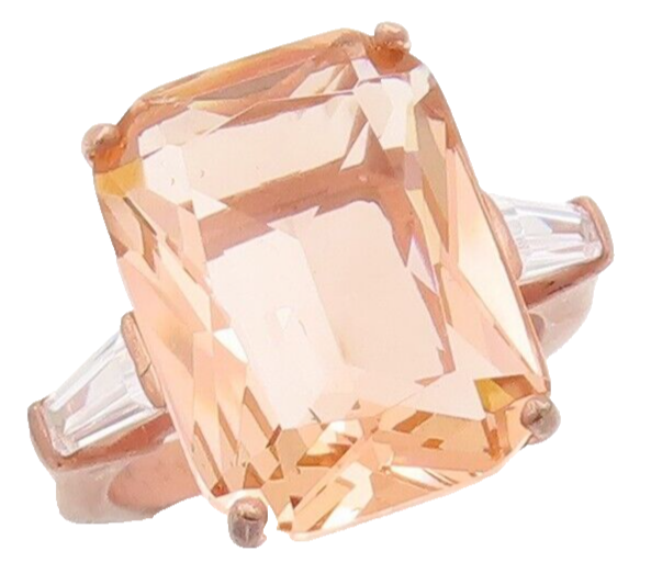925 Sterling Silver Vintage Ring Rose Gold Plated Morganite & CZ Sz 6 RG29635