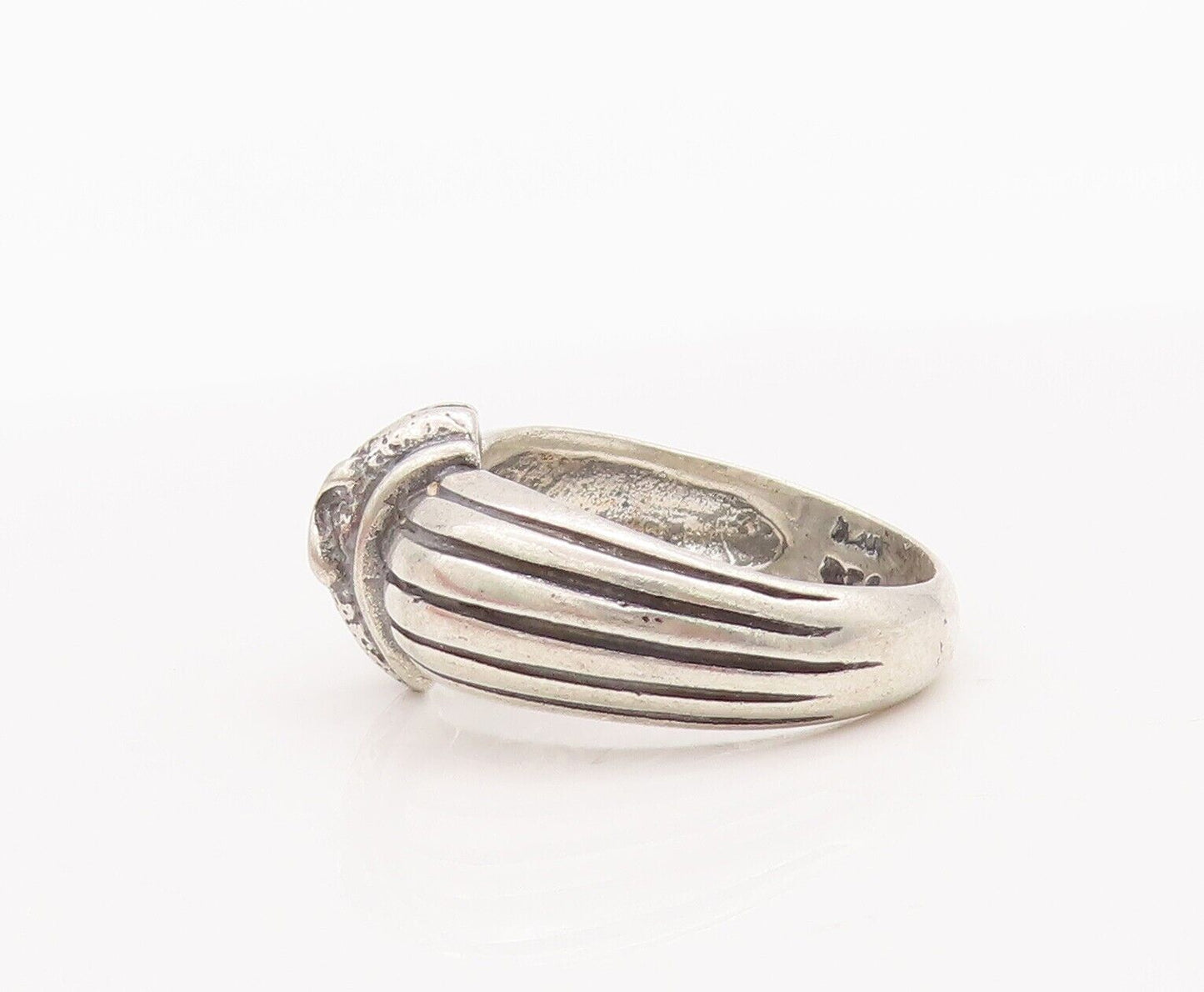 925 Sterling Silver Vintage Ring Solid Carved 'X' Grooved Shank  Sz 8.5  RG28448