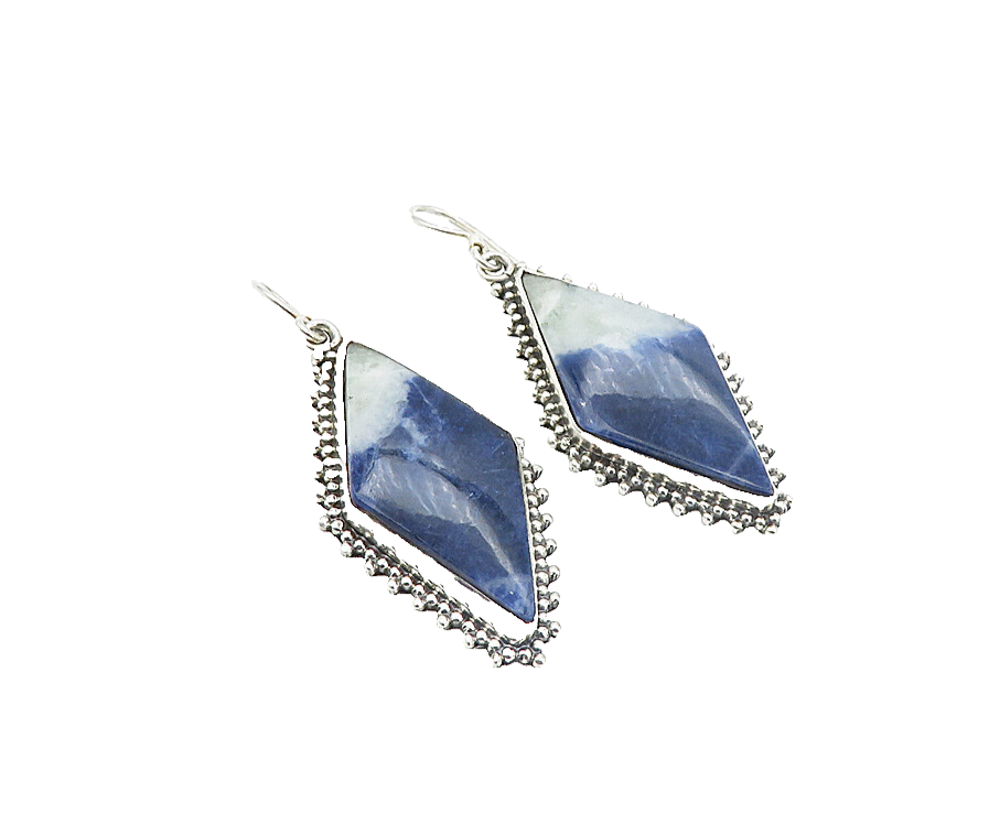 925 Sterling Silver  Vintage Sodalite Diamond Shape Dangle Earrings  EG3142
