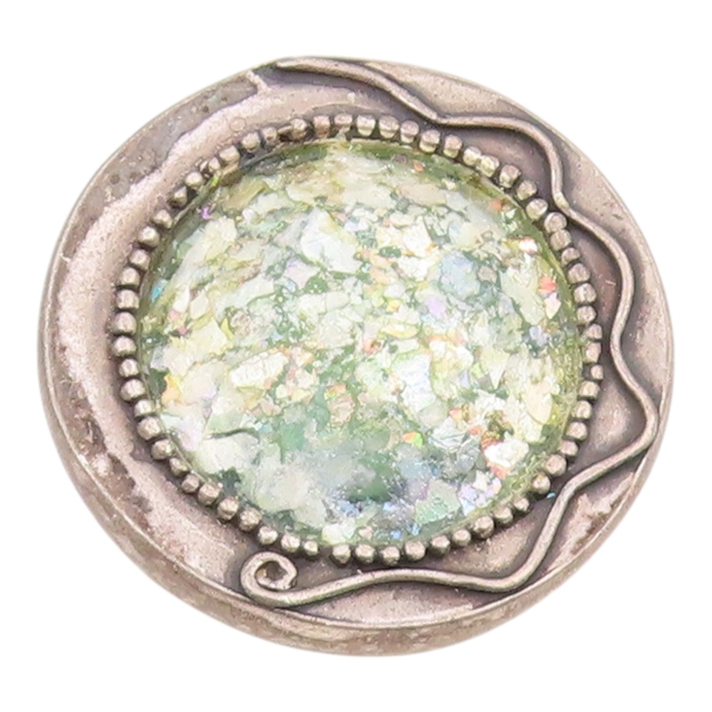 925 Sterling Silver Vintage Brooch Pin Roman Glass Geometric Circle  BP12585