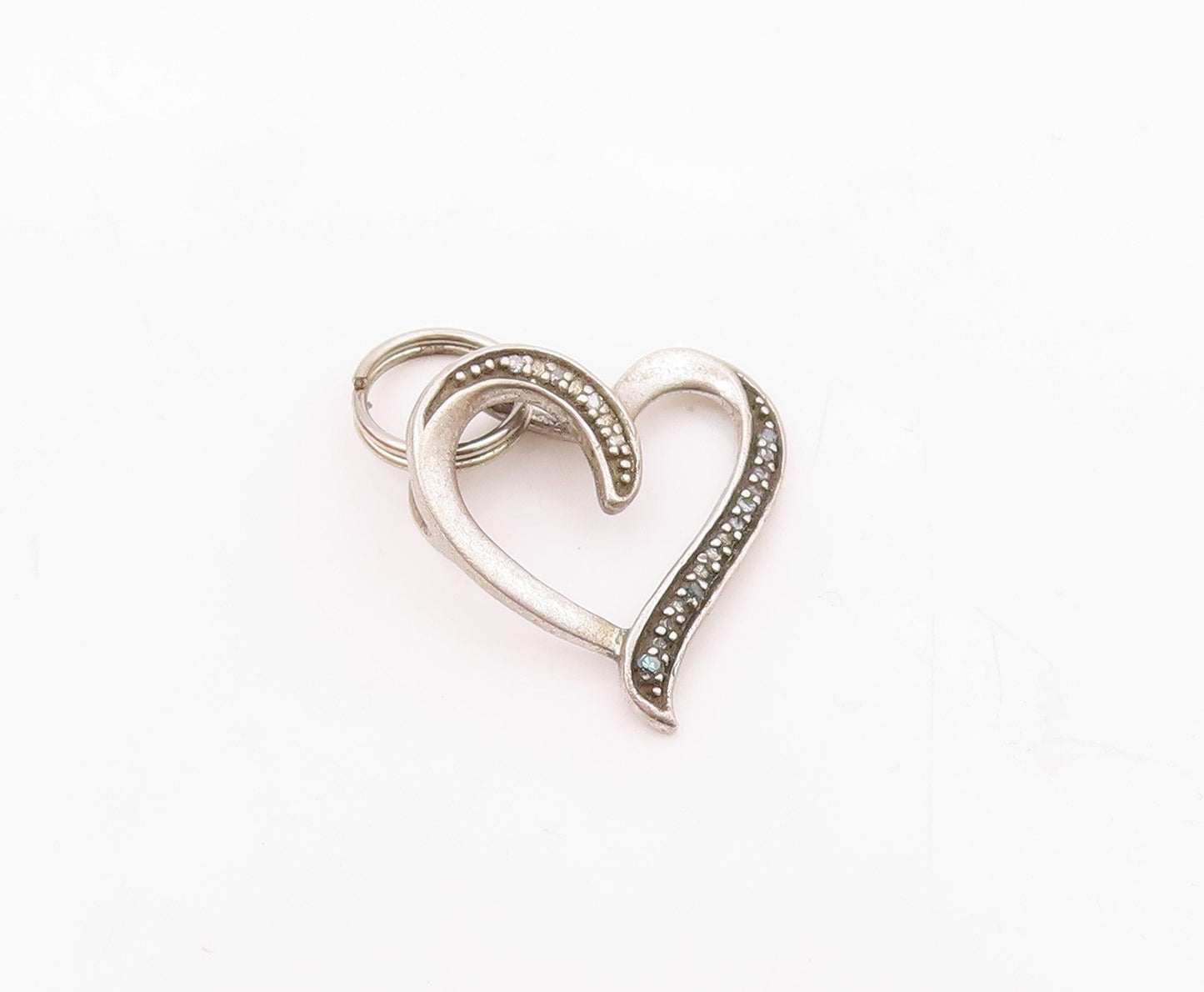 925 Sterling Silver  Vintage Genuine Diamonds Open Love Heart Pendant  PT9886